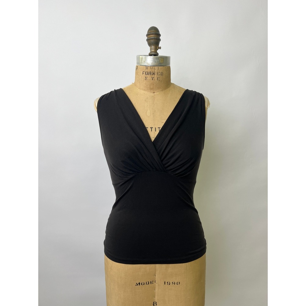 Ann Taylor Womens Black Surplice V-Neck Sleeveless Tencel Stretch Top Size XS